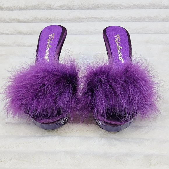 Your Majesty Purple Marabou Feather Rhinestone Platform Slip On Slide… - Picture 8 of 10